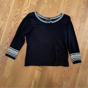 Norton McNaughton Black Sweater with White Striped Trim